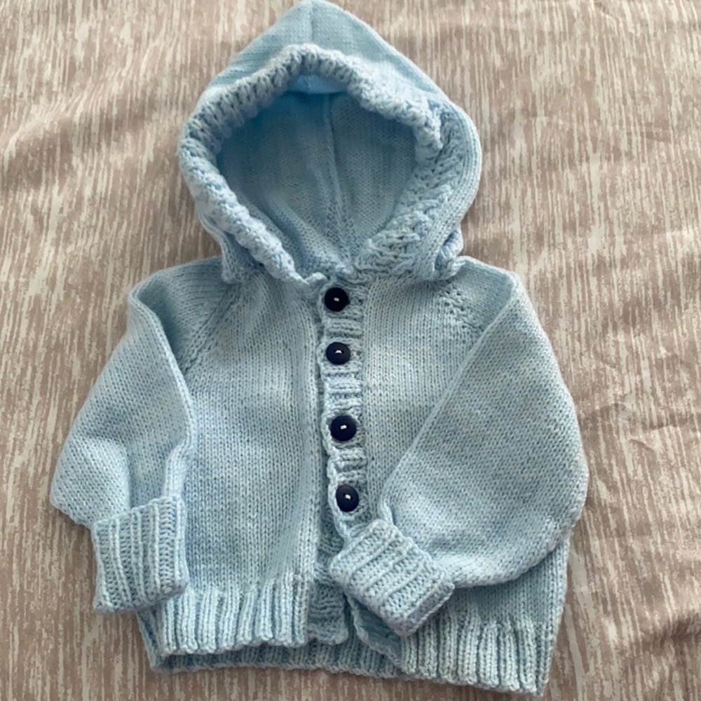 Beautiful Hand Knitted Hooded Infant Sweater